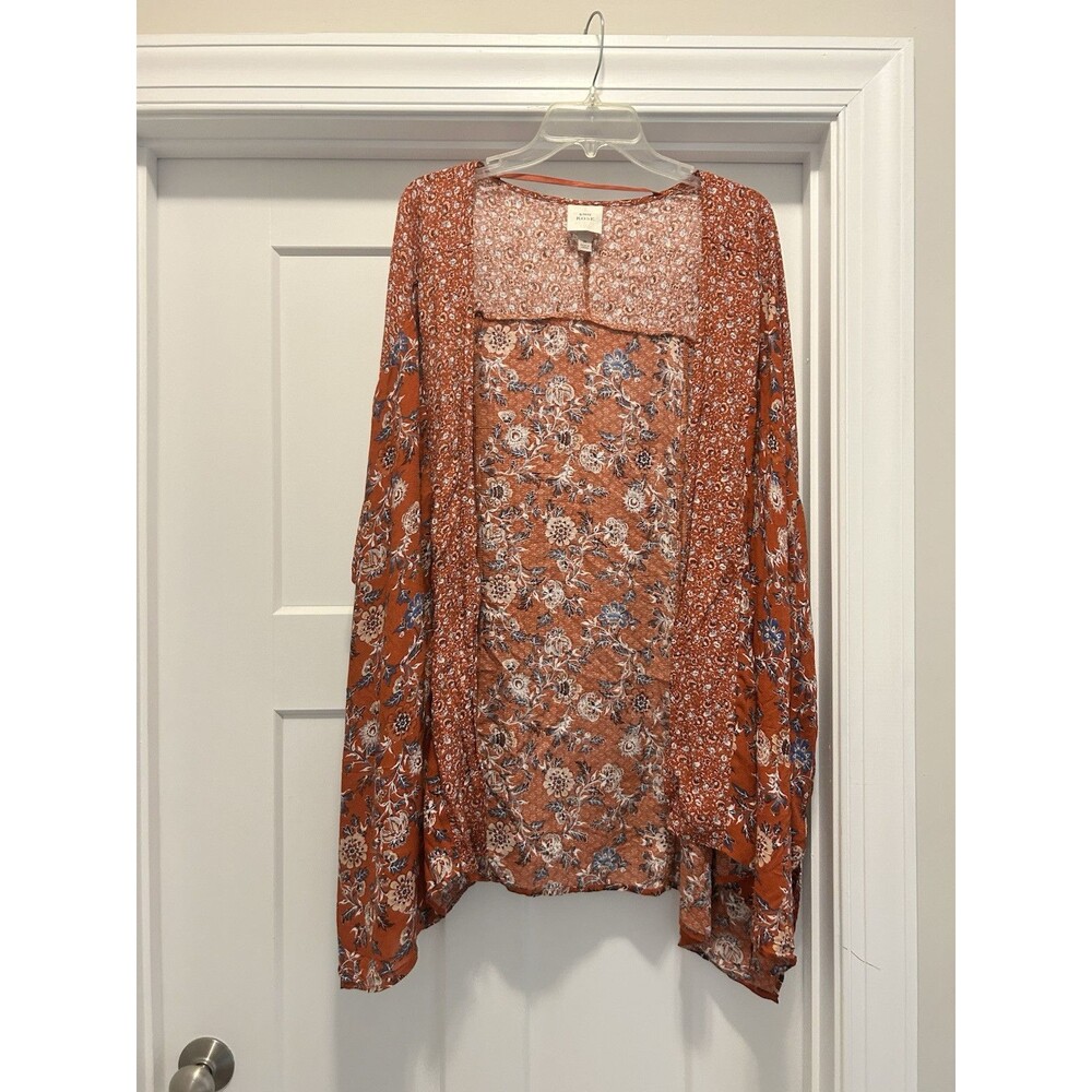 Knox Rose Kimono Top Red Floral Open Bohemian Festival Women Size Medium